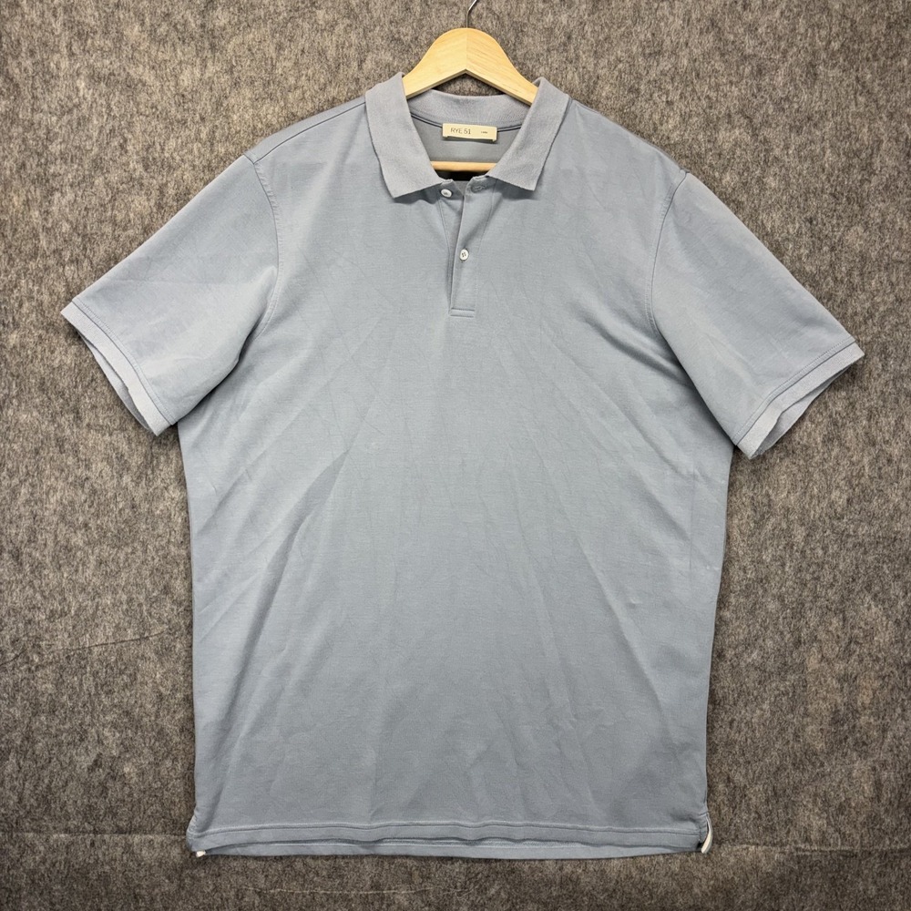 RYE 51 Short Sleeve Polo Shirt Men's Large Blue Soft Luxury Stretch Golf